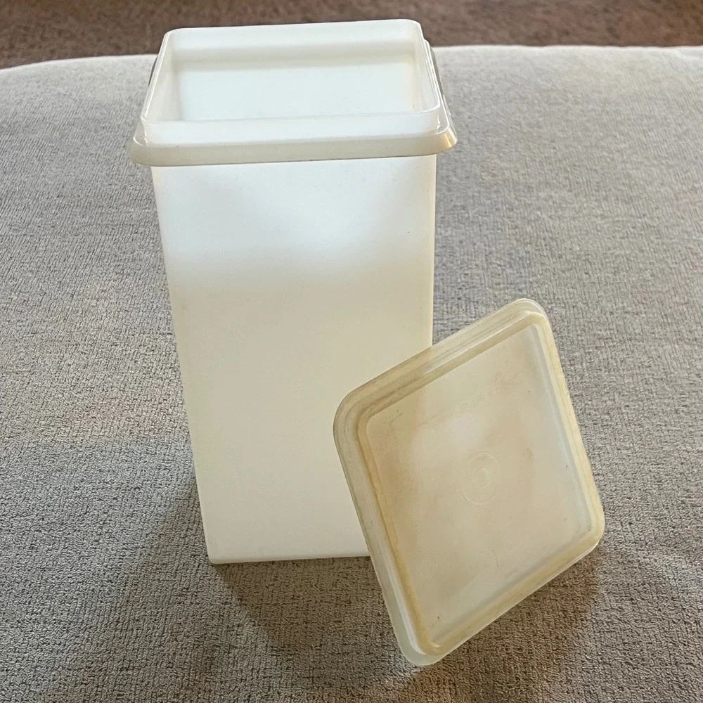 Vintage Tupperware Square Canister Sheer White with Lid 8.5 Inch Tall 807-9